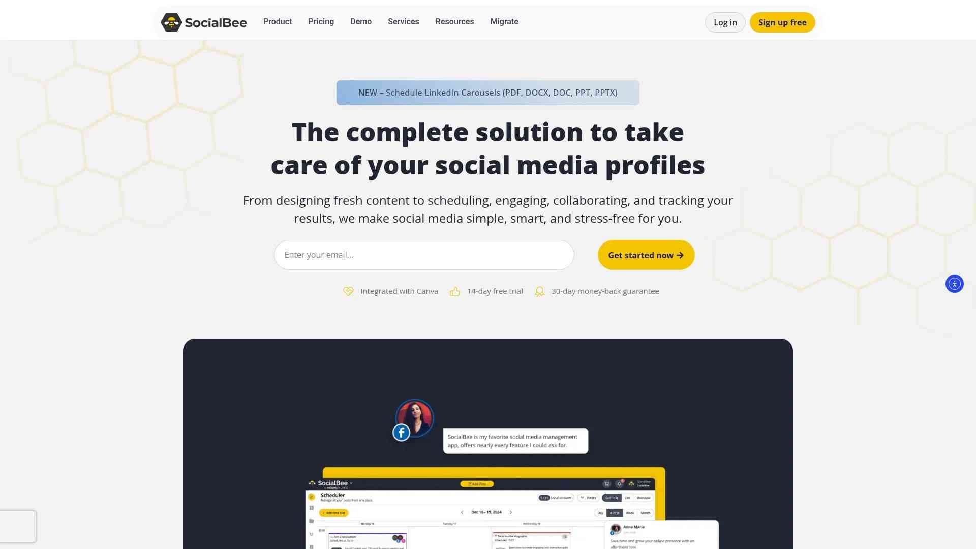 Screenshot of https://socialbee.io