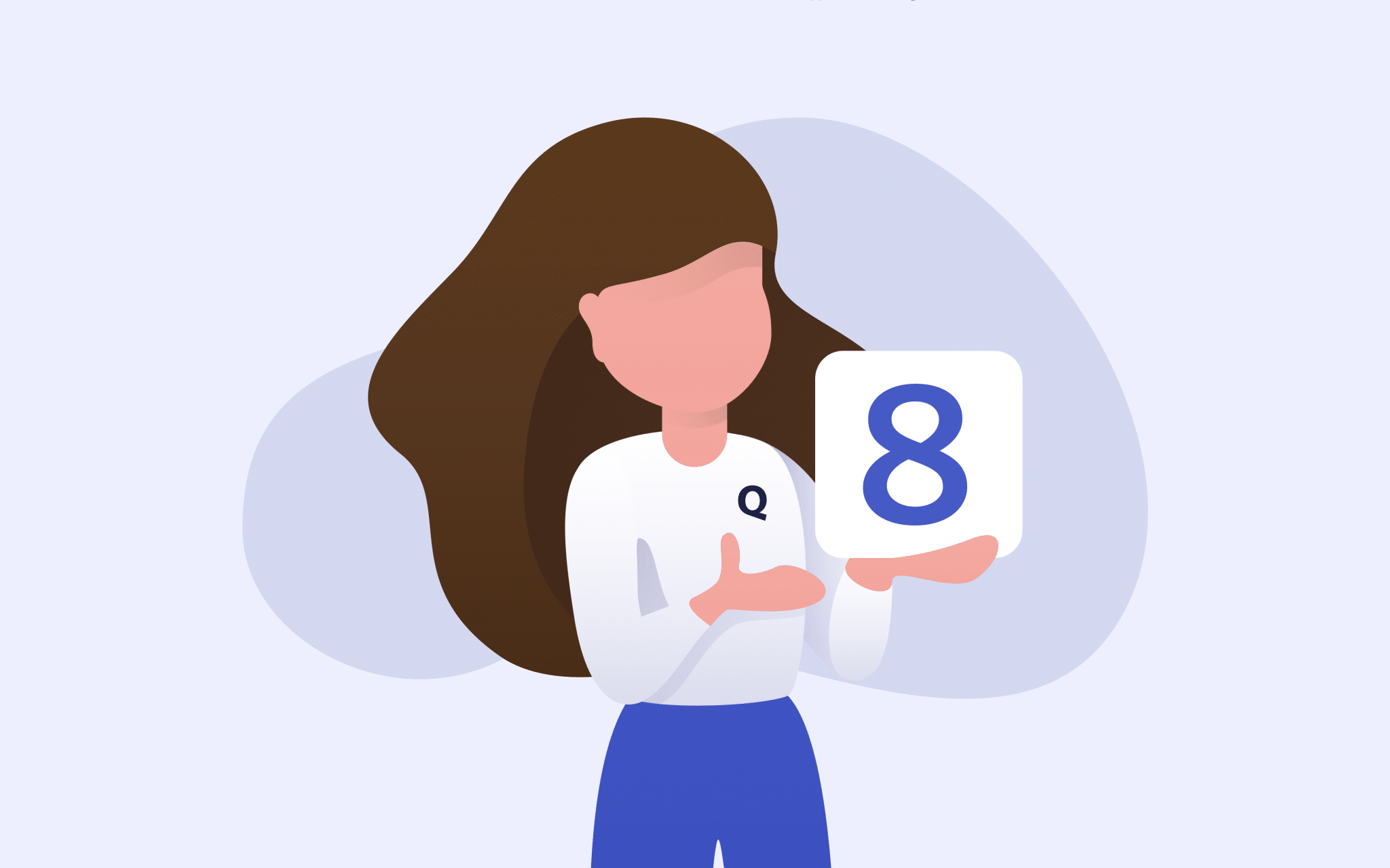 Woman holding a guide to content curation strategy with an 8 on the front cover to show there are 8 tips