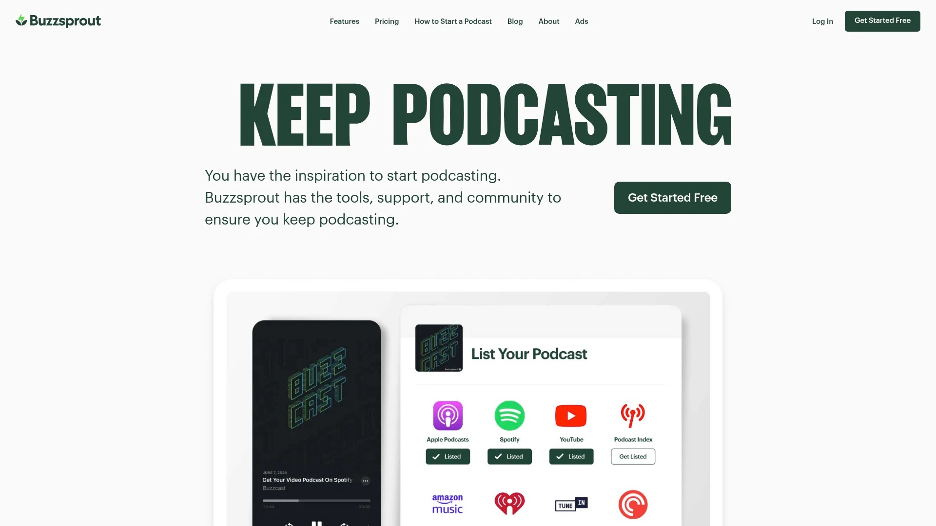 Screenshot of https://www.buzzsprout.com