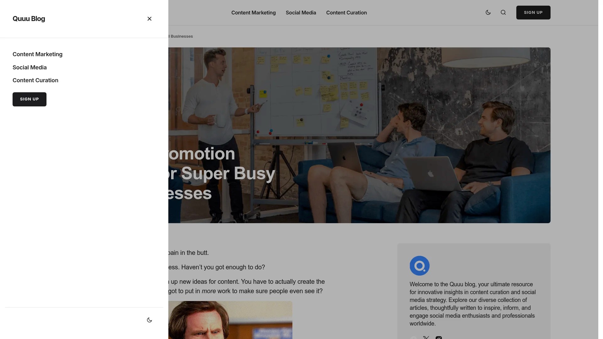 Screenshot of https://quuu.co/blog/small-biz-content-promotion-strategies/