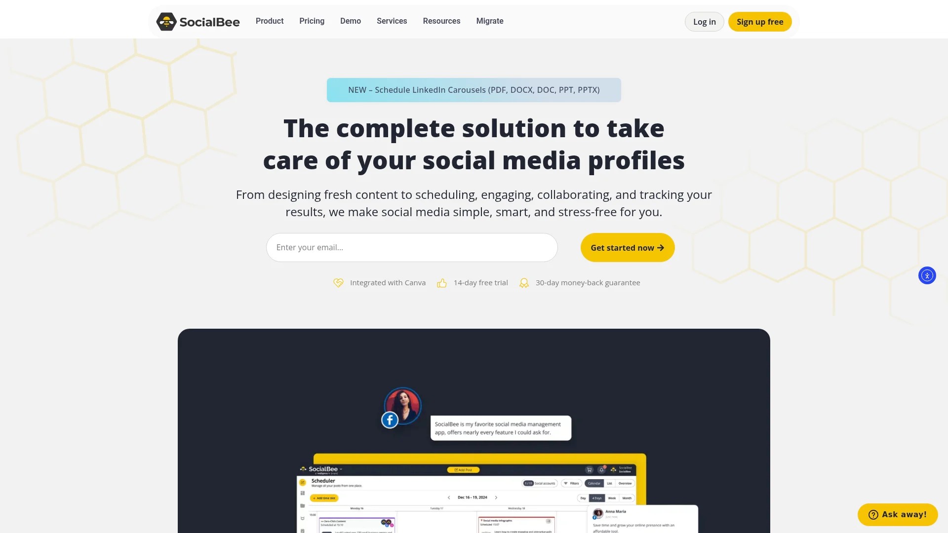 Screenshot of https://socialbee.com