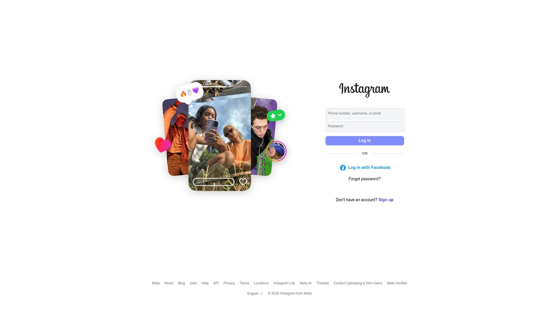 Screenshot of https://www.instagram.com