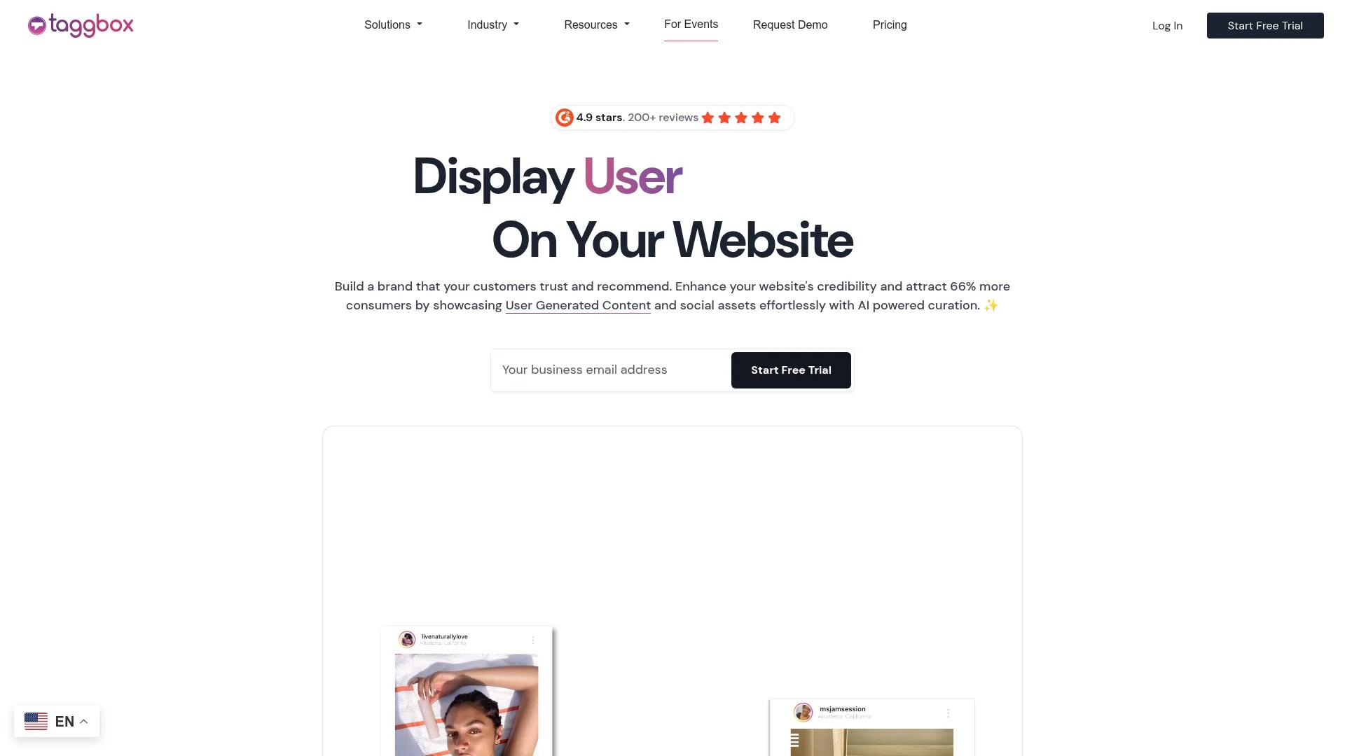 Screenshot of https://taggbox.com