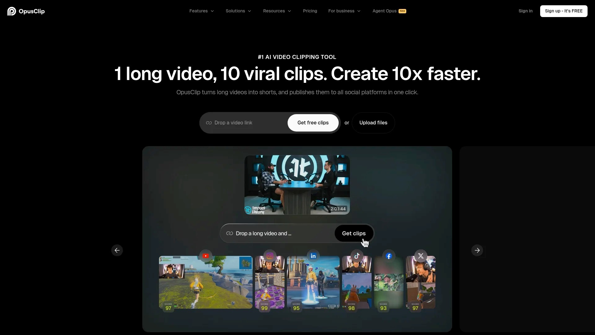 Screenshot of https://www.opusclip.com