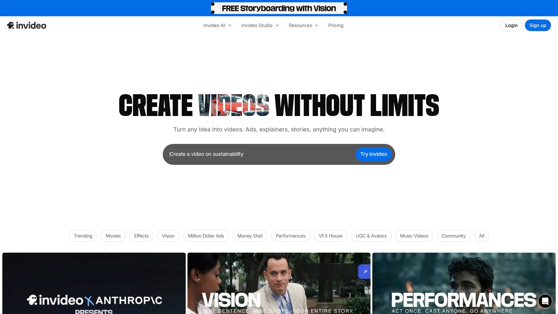Screenshot of https://invideo.io