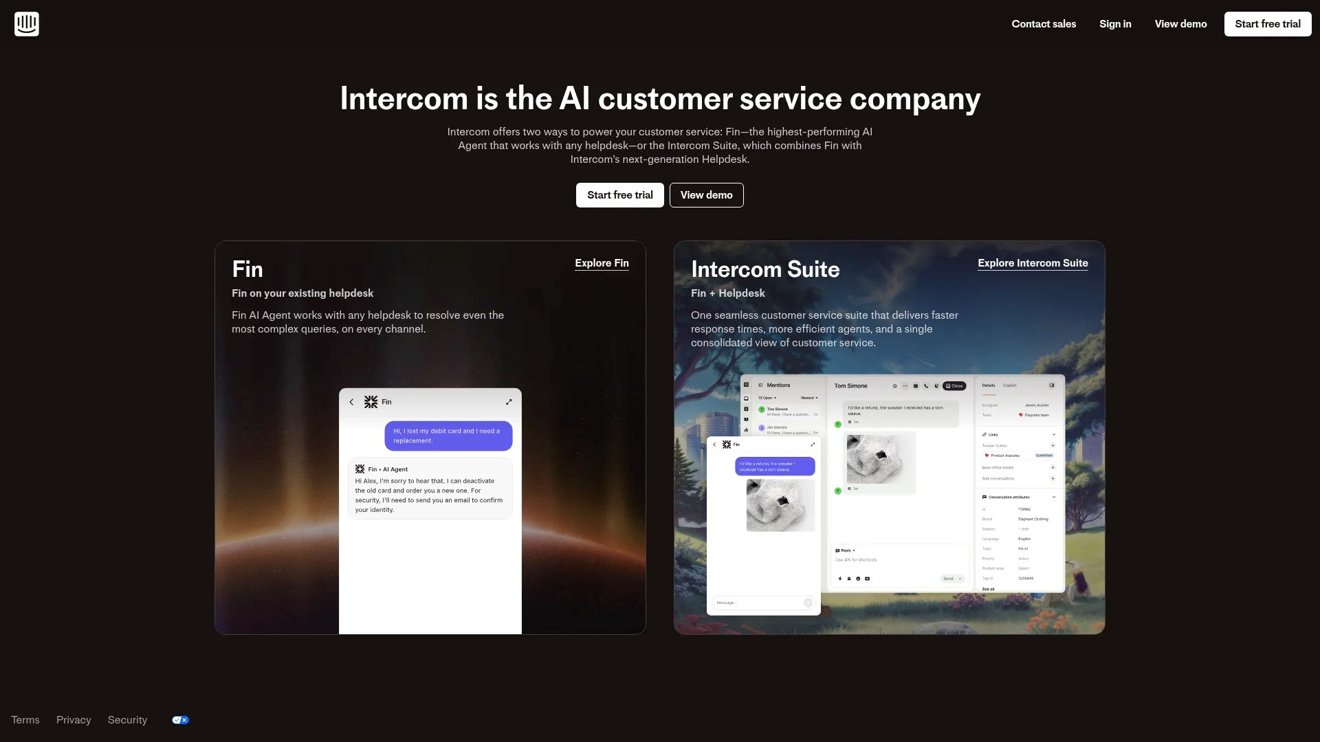 Screenshot of https://www.intercom.com